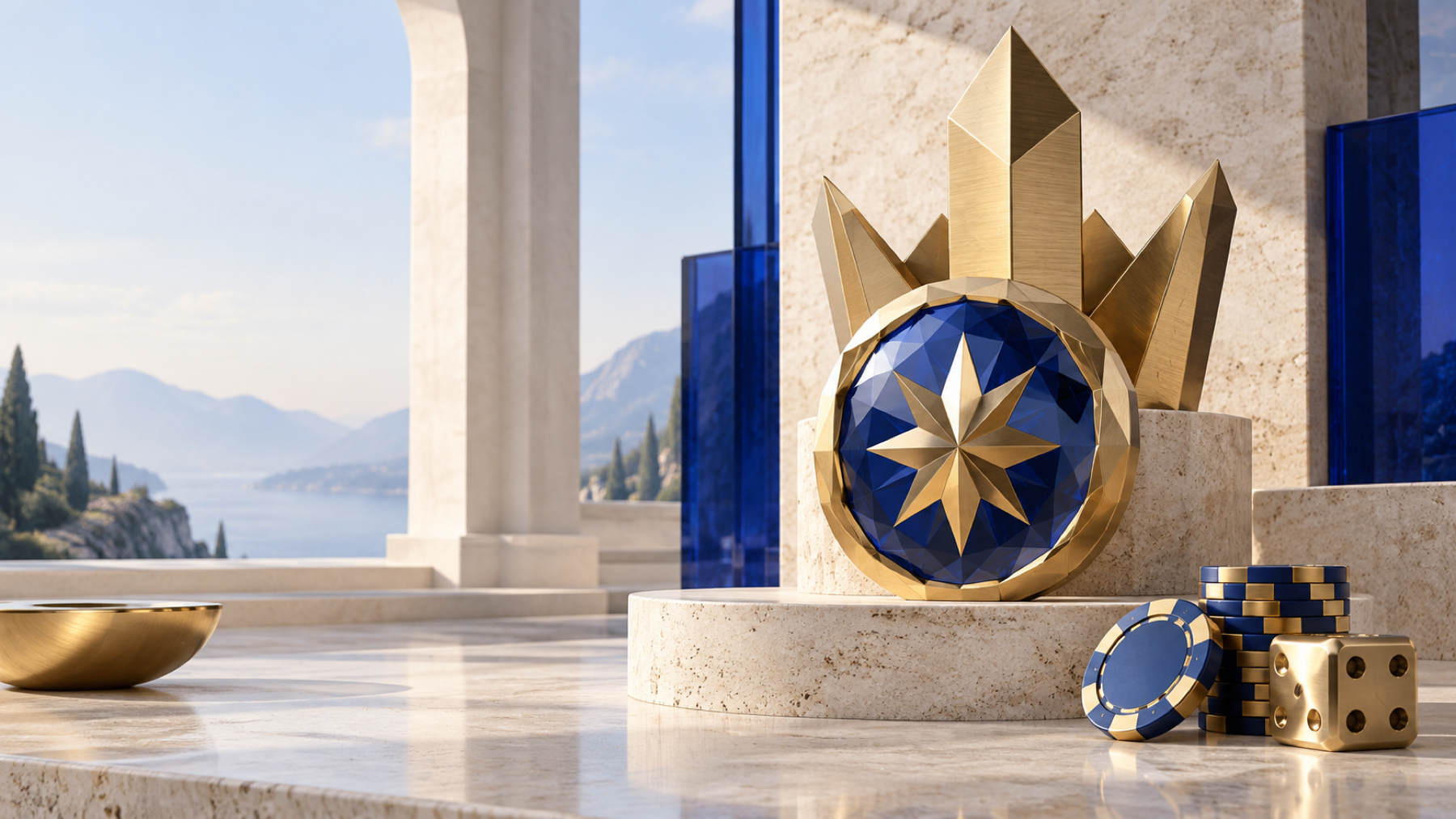 Abstrakte kaiserliche 3D-Skulptur in Blau und Gold